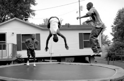 jumping on trampouline