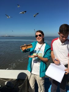 FRC students performing a trawl survey of the fish community in Doboy Sound. 